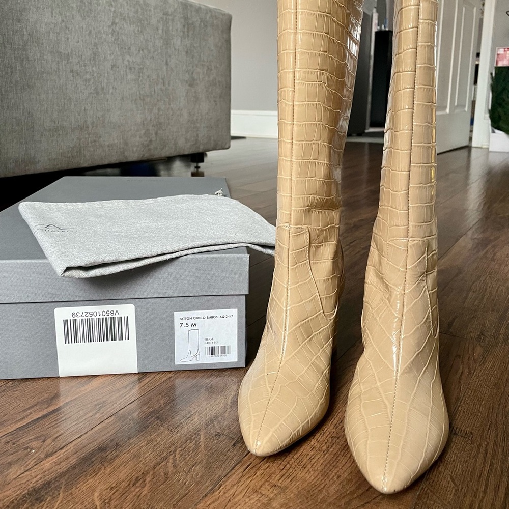 Aquatalia Patton Croc Embossed Tall Heeled Boot, size 7.5, color beige - Picture 7 of 8